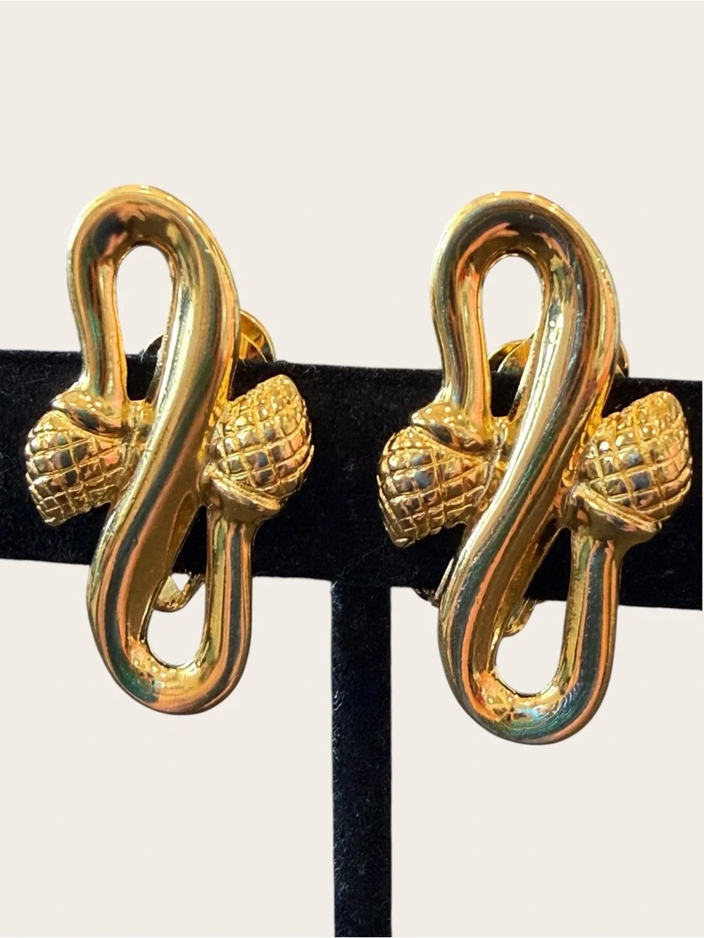 Fendi Gold-Tone Sculptural Acorn Loop Clip-On Earrings